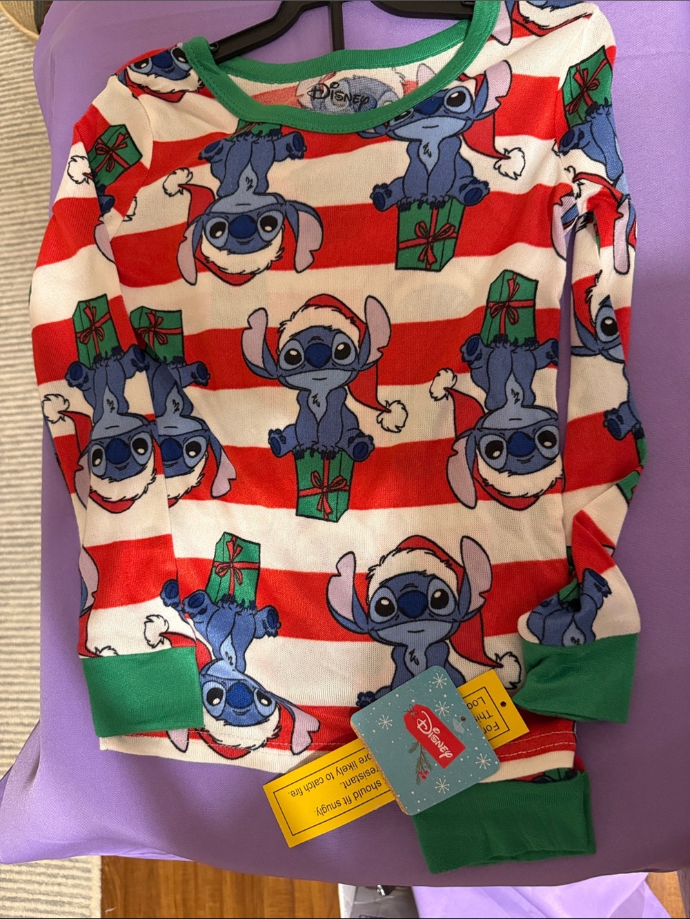 Disney Stitch Holiday Stripe Pajama Top in Red, White, Blue & Green